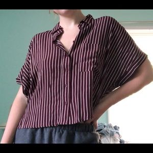 Lightly worn burgundy and white striped top!